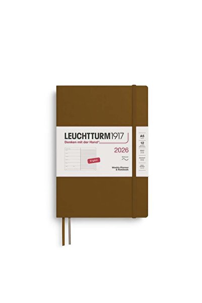 Leuchtturm1917 Orta Boy (A5) 12 Aylık Ajanda ve Not Defteri (Çizgili) 2026 Yumuşak Kapak, İngilizce,
