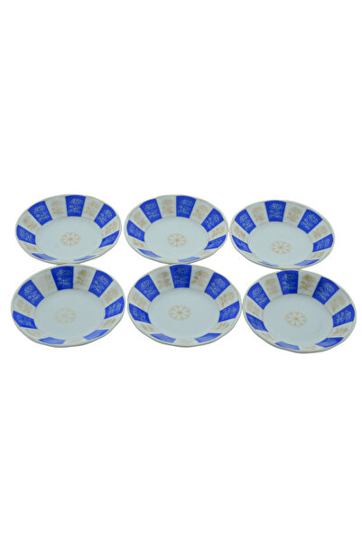 HitDukkan Porselen 6 Kişilik Çiçek Desenli Mavi Beyaz Çay Tabağı 11cm