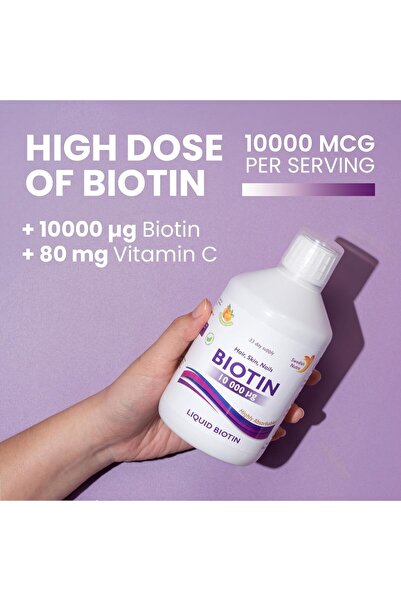 Swedish Nutra Biotin 10,000 UG Liquid Supplement 500 ml, 33 Day Supply Plus Vitamin C Orange Flavour