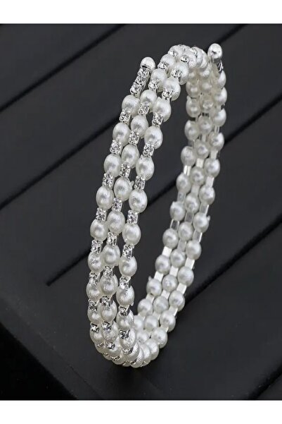 Alyas Aksesuar سوار متعدد الطبقات من اللؤلؤ والحجر الباروكي