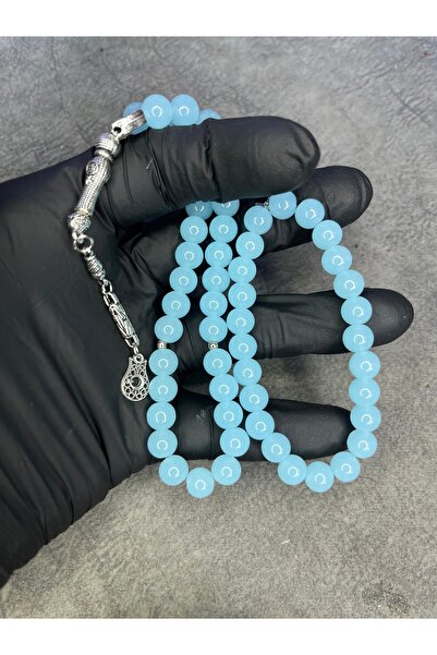 Mos Tespih مجموعة سبحة وسوار من الخرز الزجاجي الأزرق السماوي والأحجار الطبيعية