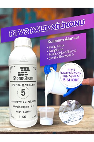 stonechem Yüksek Kalite 1. Sınıf RTV 2 Kalıp Silikonu 1 KG YARI ŞEFFAF 5 SHORE