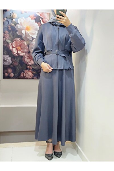 VENT GİYİM Women's Hijab Double Set with Skirt and Jacket Belted September Set