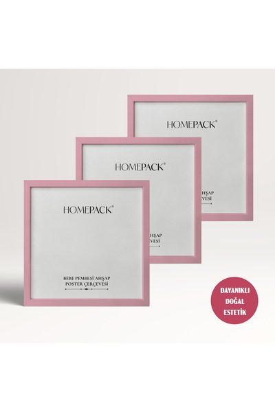 HOMEPACK 30X30 cm Light Pink Wooden Framed Poster Frame, 3 Pieces Blank Frame, Light Pink-Frame-30X30