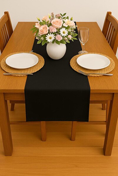 S&R Runner Stain Resistant Linen Tablecloth 45X160 cm Black