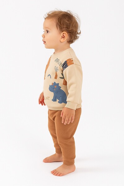 dinamik çocuk Baby Boy 3-Piece Ribbed Dino Printed Jurassic Park Winter 2-Piece Tracksuit Set 100% Cotton 6-24 Months