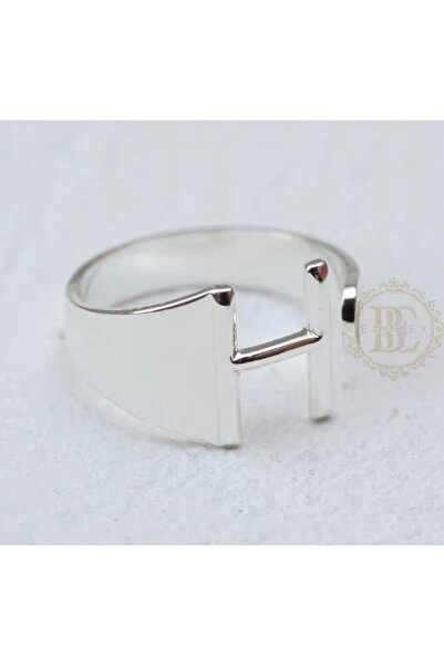 Shiklik خاتم نسائي لامع قابل للتعديل بلون فضي مع حرف