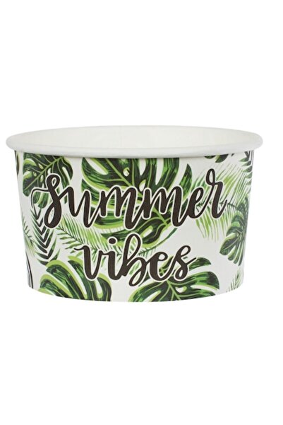 SHOPIENS Set 12 boluri din carton Shopiens®, pentru inghetata cu model frunze tropicale verzi si mesaj 'Summ