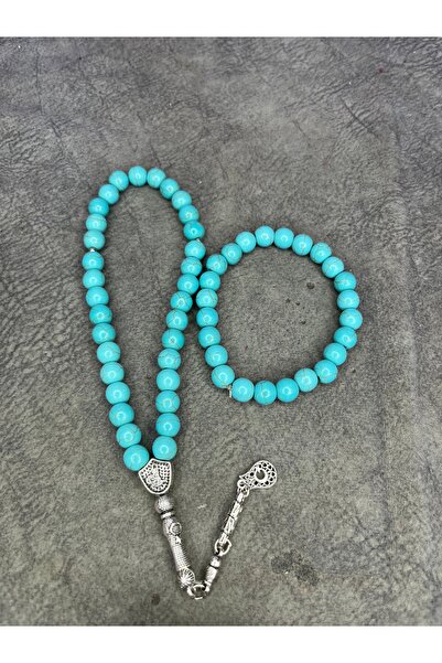 Mos Tespih Turquoise Natural Stone Prayer Beads and Bracelet Set
