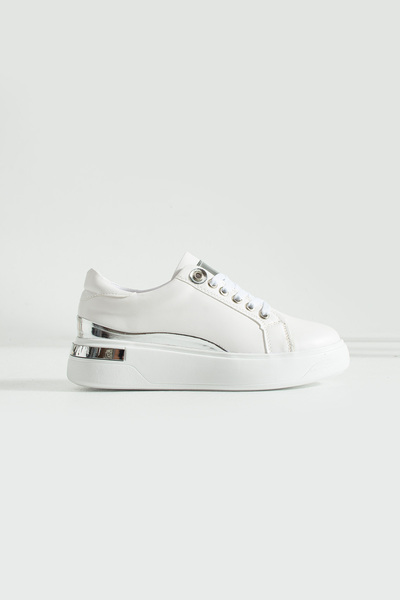 BOUIS Women's White Lace-Up Casual Comfortable Sole Comfortable Soft Walking Daily Sneaker Sports Shoes