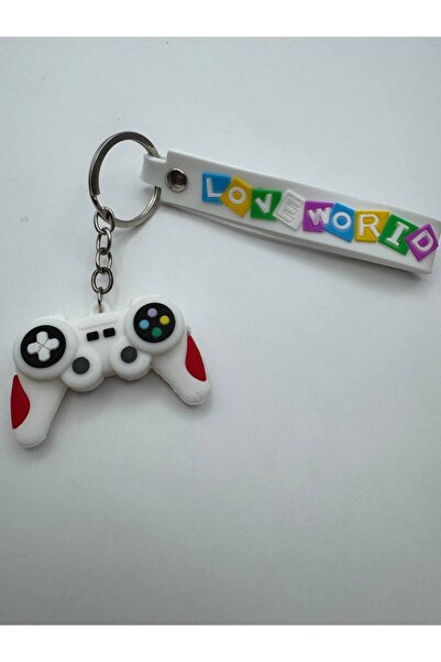 Herşey Nota سلسلة مفاتيح على شكل وحدة تحكم ألعاب من السيليكون الأبيض - تصميم مرن ومتين