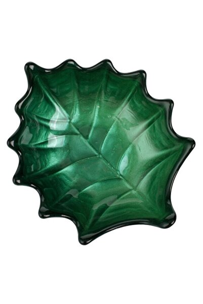 SHOPIENS Decorative Bowl, Shopiens, Glass, Leaf Design, 14x12x5cm, Green, for Serving Snacks and Fruits
