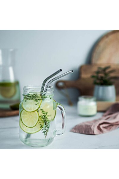 SHOPIENS Set 4 reusable curved stainless steel straws Shopiens®, silver with cleaning brush, 5 x 145 mm