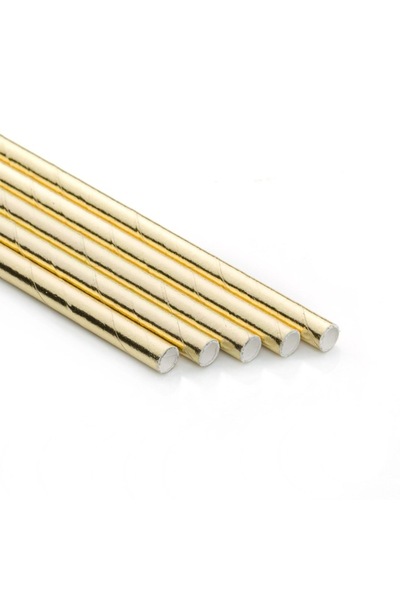 SHOPIENS Set 15 paper straws Shopiens®, straight, gold color with foil, 6 x 197 mm