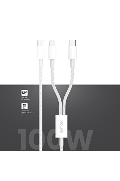 GENAX 2in1 PD Kablo Çift Başlıklı 100W Tüm Cihazlara Uyumlu