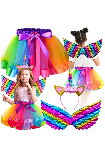 Other Costum de unicorn curcubeu, fustă tutu, aripi și bentiță.