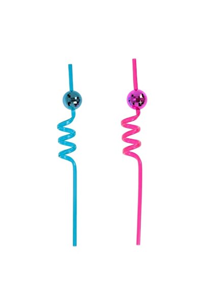SHOPIENS Set 2 reusable plastic straws Shopiens®, spiral-shaped, colorful with disco balls, 6 x 270 mm