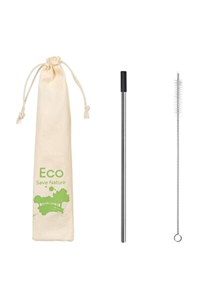 SHOPIENS Reusable Stainless Steel Straw with Silicone Tip, Case, and Cleaning Brush - Silver, 6 x 215 mm