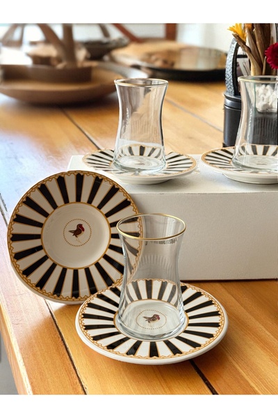Yumuk Shop 12 Person 24 Piece Piano Black Bird Tea Set