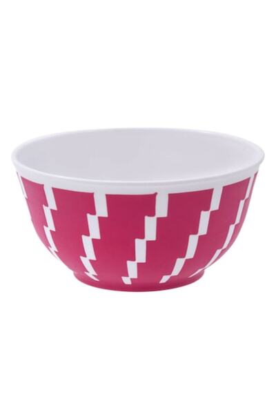 SHOPIENS Fuchsia Matte Plastic Serving Bowl with White Stripes, Round, 350 ml