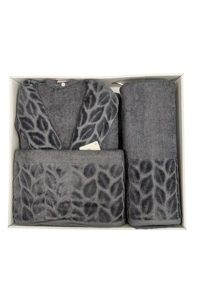Nurpak Single Bathrobe Set Şalyaka-Hazal Anthracite (Size Xl-Xxl)