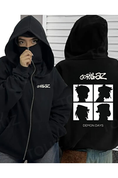 Touz Moda Gorillaz Принтирана 3-слойна (дебела) флисова (с памучна подплата) унисекс маска с качулка и голям размер