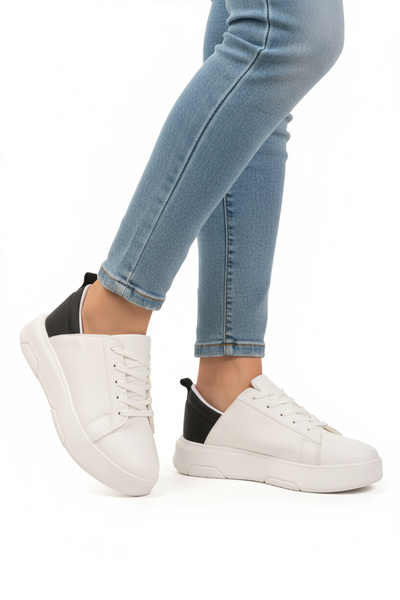 AYAKMOD White Black Lace-Up Unisex Sports Shoes Oz-03 Z