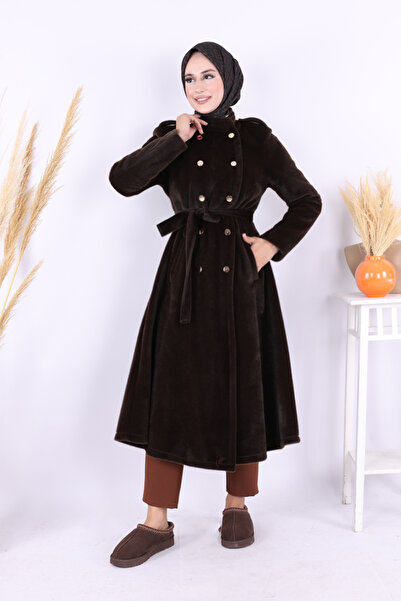 Bym Fashion Snap Button Detail Coat 70035 Dark Brown