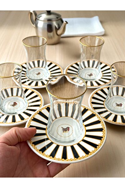 Yumuk Shop 6-Person 12-Piece Piano Black Bird Tea Set