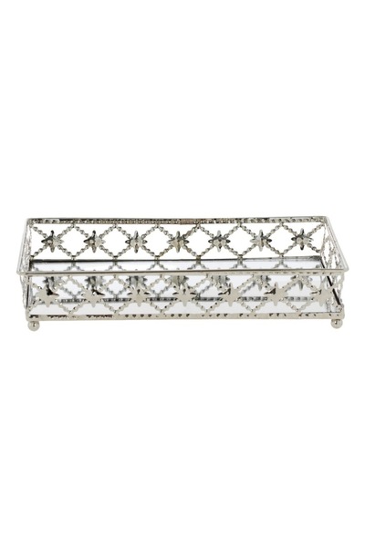 SHOPIENS Rectangular Candle Holder Shopiens®, with mirror inside and silver edge with diamond pattern, 25 x
