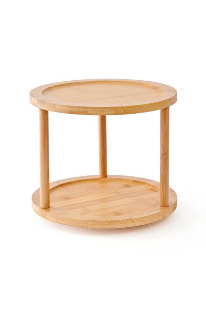 EWs Bamboo Two-Tier Rotating Presentation Stand 24.5×24.5×18 cm