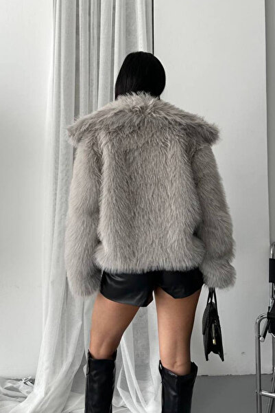 Nana & Mayka Moda Palton de blană artificială pentru femei – guler șal, cu două piepturi, cu închidere cu două buton, mâneci lungi, gros, croială confortabilă