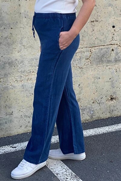 Mia Butik Women's Navy Blue Linen Trousers