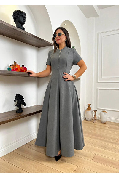 My Blog Gray Front Zipper Dress - 4824