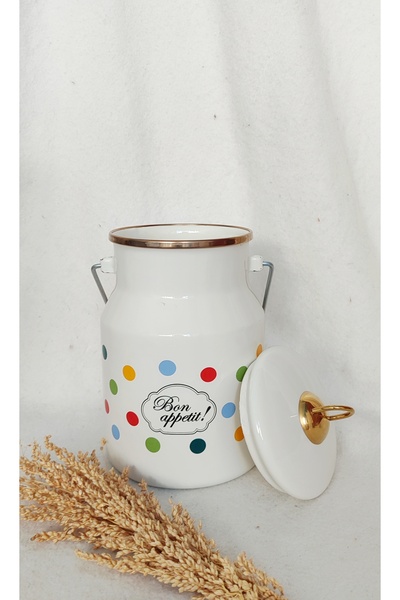 EBRULİEMAYE Polka Dot Bon Appetit Enamel Authentic Bakraç 2 Liters 12 cm Diameter Milk Yogurt Nuts Tea Sugar Bakraç