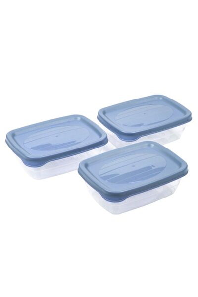SHOPIENS Set 3 caserole pentru alimente Shopiens®, din plastic transparent cu capac bleu, 300 ml