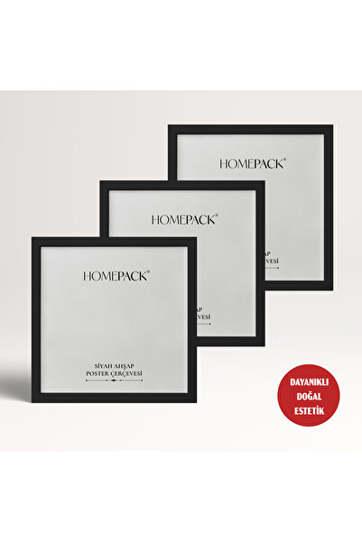 HOMEPACK 30X30 cm Black Wooden Framed Poster Frame, 3 Pieces Blank Frame, Black-Frame-30X30