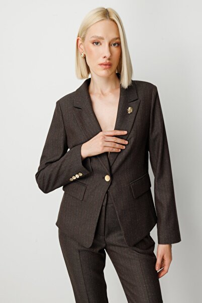 Ekol Brooch Collar Jacket with Flap Pocket Brown