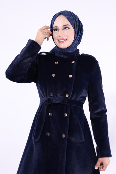 Bym Fashion Snap Button Detail Coat 70035 Navy Blue