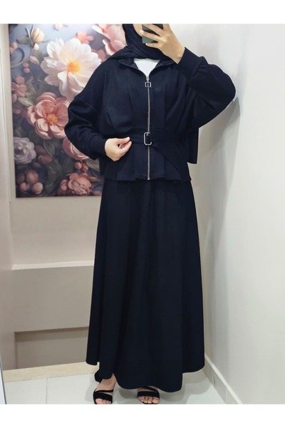 VENT GİYİM Women's Hijab Double Set with Skirt and Jacket Belted September Set