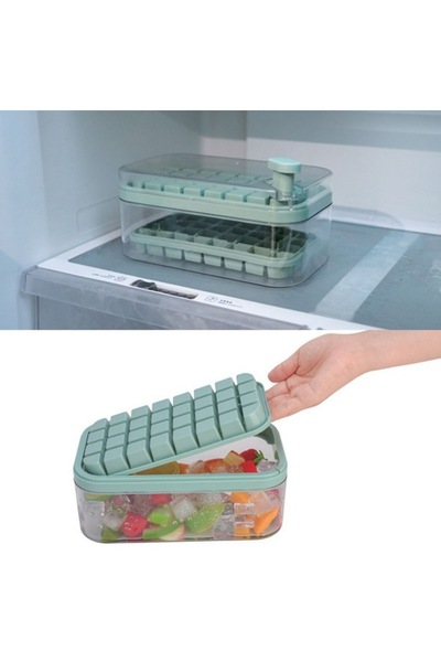 SHOPIENS Cutie Transparenta Cu 2 Tavi Verde Menta Pentru 64 Cuburi De Gheata