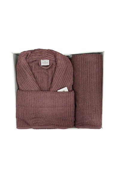 Nurpak Tek Kişilik Bornoz Seti Şalyaka-Ekol Mürdüm (Beden L-XL)