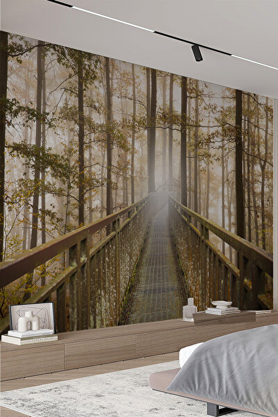 dreamwall 3D Köprü ve Orman Desenli Tek Parça Duvar Kağıdı