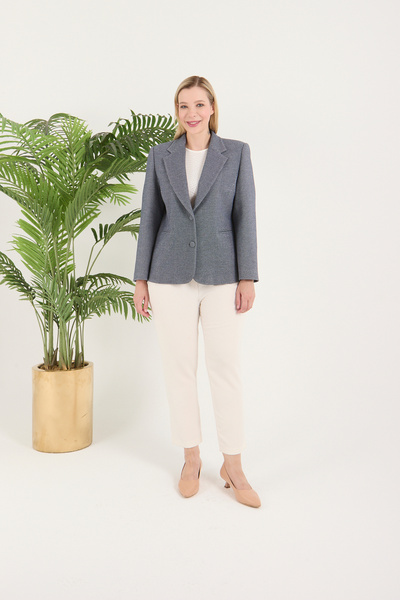 Fagi Women's Gingham Buttoned Blue and White Mixed Classic Jacket