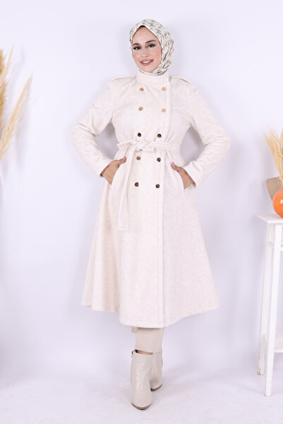 Bym Fashion Snap Button Detail Coat 70035 Stone