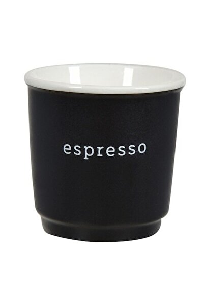 SHOPIENS Ceașcă Espresso New Bone 90ml Neagră cu Interior Alb și Mesaj Espresso