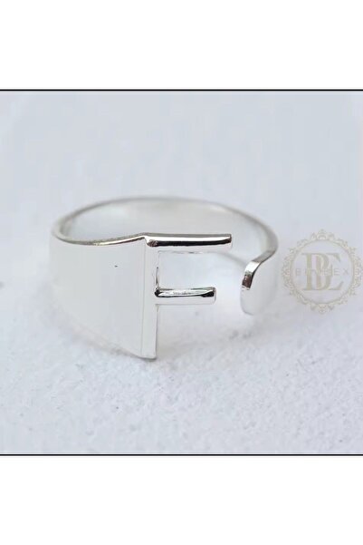 Shiklik خاتم نسائي لامع قابل للتعديل بلون فضي مع حرف