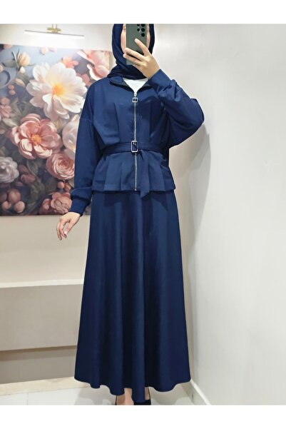 VENT GİYİM Women's Hijab Double Set with Skirt and Jacket Belted September Set