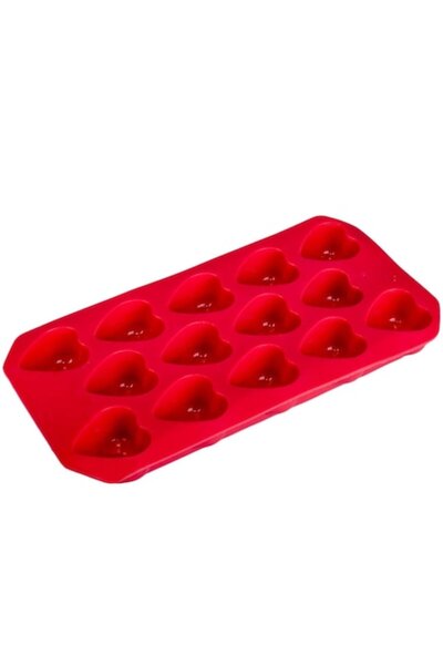 SHOPIENS Red silicone mold with Shopiens heart pattern, for 14 ice cubes