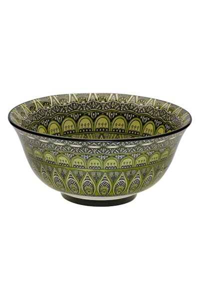 SHOPIENS Ceramic Serving Bowl Shopiens®, Green with Geometric Pattern, Round, 250 ml